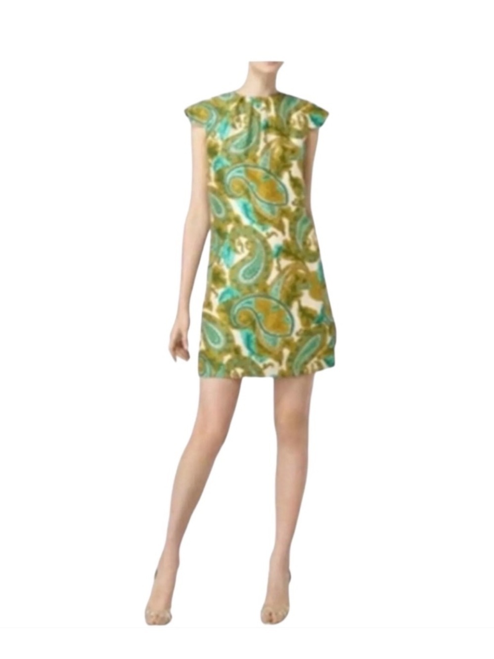 Milly Paisley Mini Dress in Teal and Olive